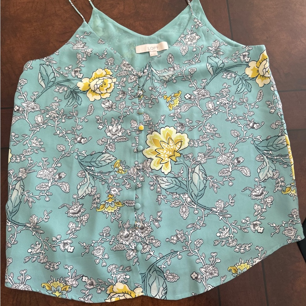 LOFT Mint Green Floral Spaghetti-Strap Tank